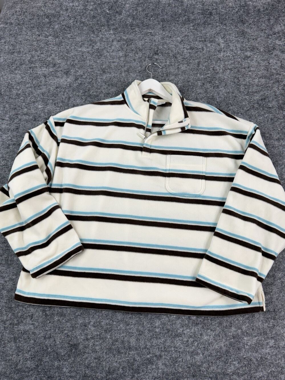 Sisters And Seekers Sweater Women Large White Fleece Pullover Striped N95